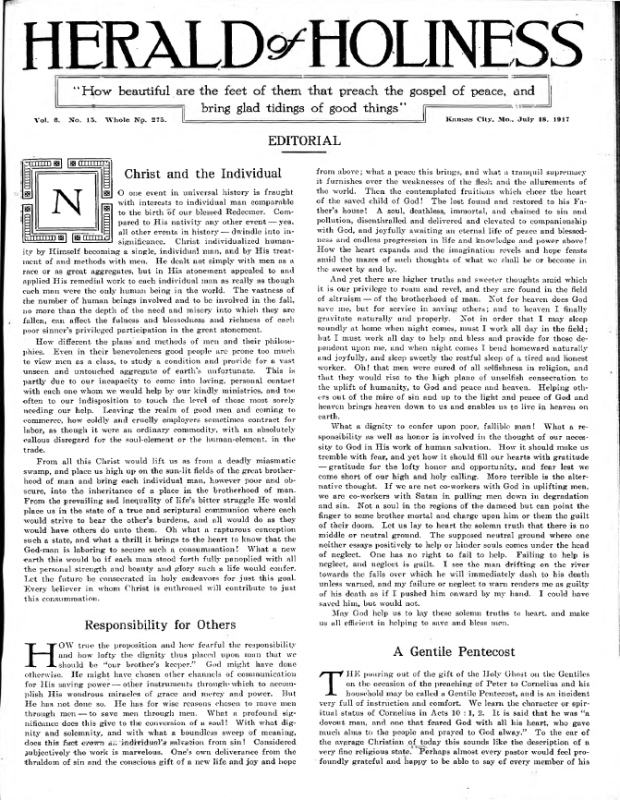Title Page of Herald of Holiness - July 18, 1917