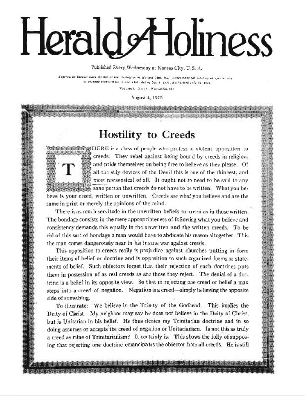 Title Page of Herald of Holiness - August 4, 1920