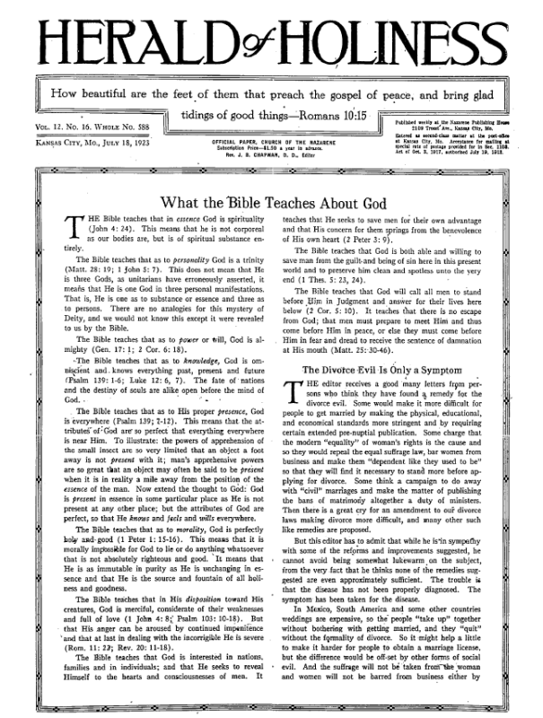 Front page of Herald of Holiness - July 18, 1923