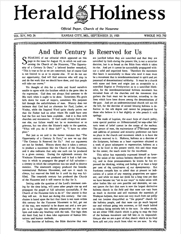 Front page of Herald of Holiness - September 23, 1925