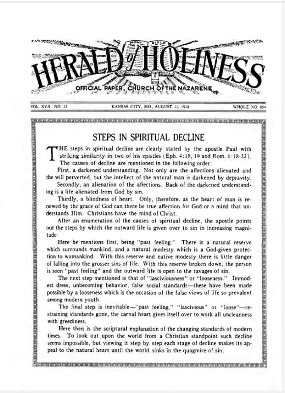 Front page of Herald of Holiness - August 22, 1928